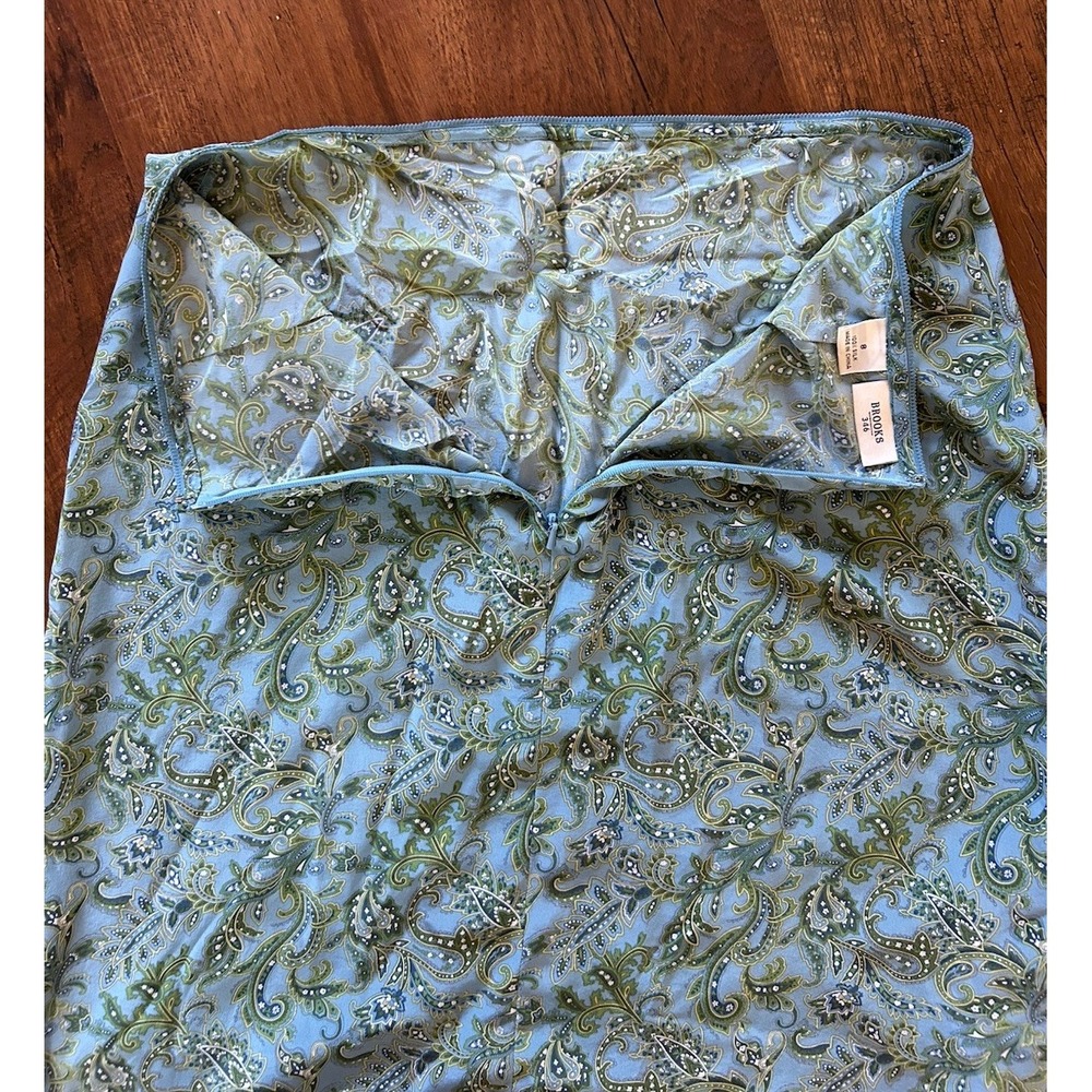 Brooks Brothers 100% Silk Skirt Midi Paisley Fairy Grunge Green Blue Resort 6 - Picture 6 of 7